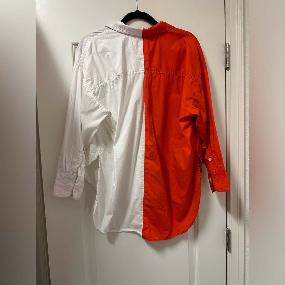 Maeve Anthropology Colorblock Button-Up Shirt in Orange White 100% cotton - Picture 6 of 8
